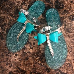 Wild Diva Blue Sparkle Jelly Sandals With Bow